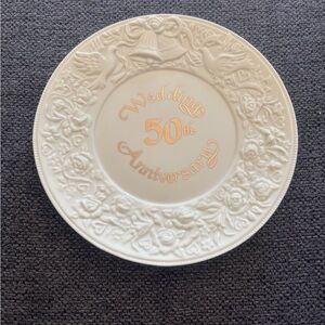 Vintage Russ 50th Wedding Anniversary Decorative Plate - Gold on Cream